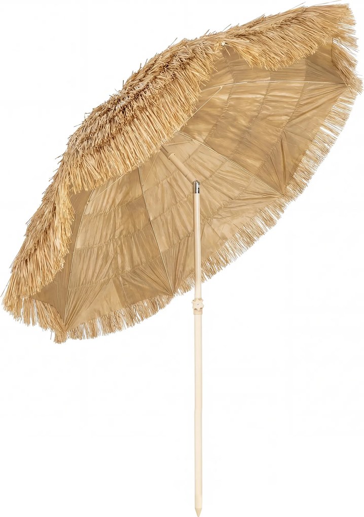 Outsunny Umbrelă de plajă Ø 1,85 m, umbrelă mare înclinabilă, stil hawaian, înălțime stâlp reglabilă, sac de transport, kaki | Aosom Romania