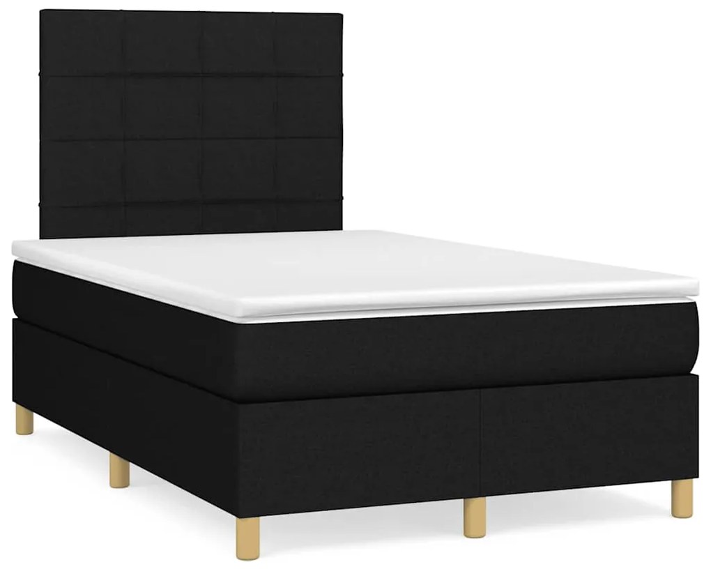 vidaXL Pat cu arcuri, saltea și LED, negru, 120x190 cm, textil