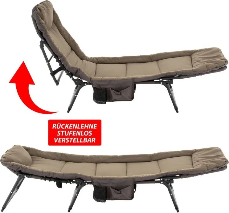 Sezlong de camping cu pernă, 175 x 65 cm, khaki