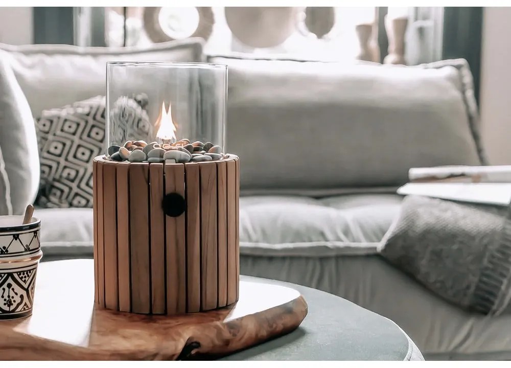 Lampă cu gaz cu suport din lemn de tec Cosi Scoop Timber, înălțime 30 cm