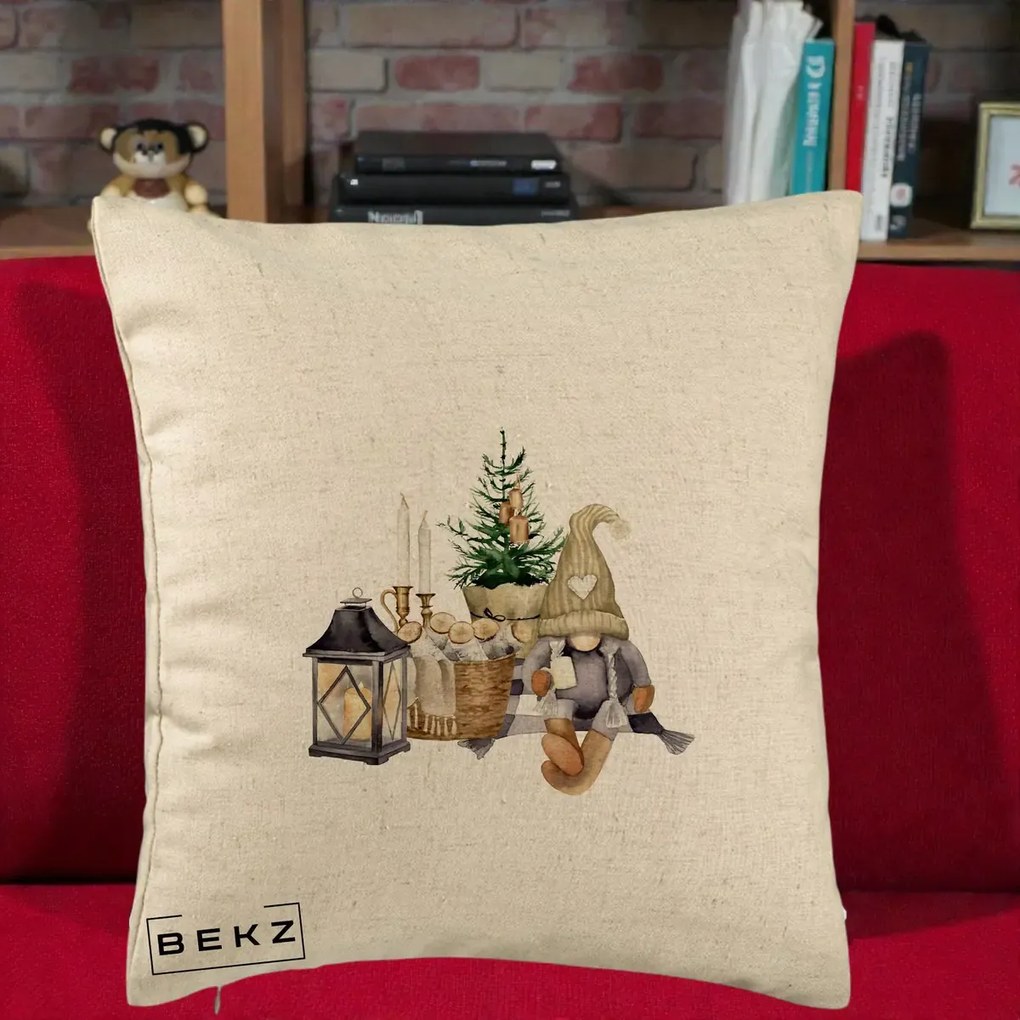 Perna Decorativa Gnom Scandinav cu Felinar, 40x40 cm, Bej, Husa Detasabila, Perna Inclusa, BEKZ®