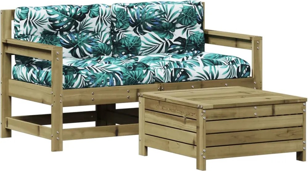 vidaXL Set mobilier de grădină cu perne, 3 piese, lemn de pin tratat