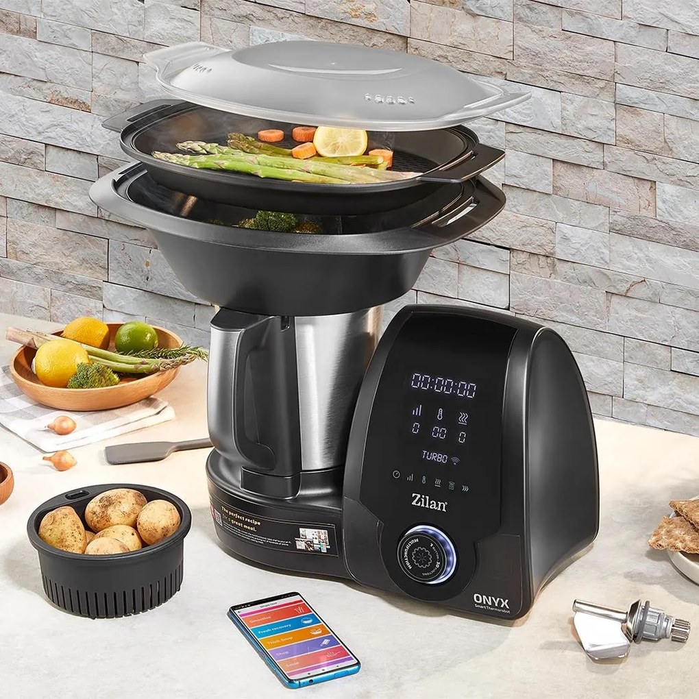 Robot de bucatarie Zilan ZLN9334 ONYX multifunctional Thermorobot, 1700W, Capacitate 3.3L, 30 de functii, Afisaj digital LED, aplicatie mobil