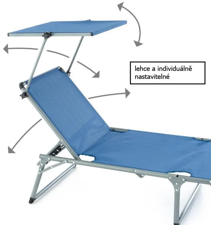 Șezlong pliant DIVERO cu acoperiș XXL, albastru