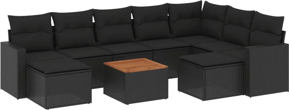 vidaXL Set canapele de grădină cu perne, 10 piese, negru, poliratan