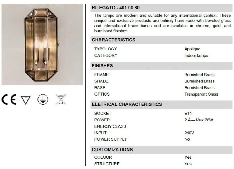 Aplica de perete design clasic finisaj polisat Il Rilegato 401.00.80