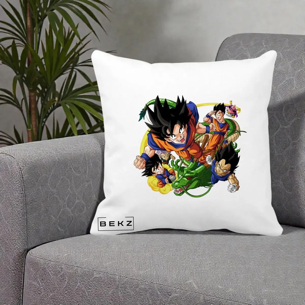 Perna Personalizata Dragon Ball Goku si Shenron Actiune, 40x40 cm, Alba Mata, Husa Detasabila, Perna Inclusa, BEKZ®