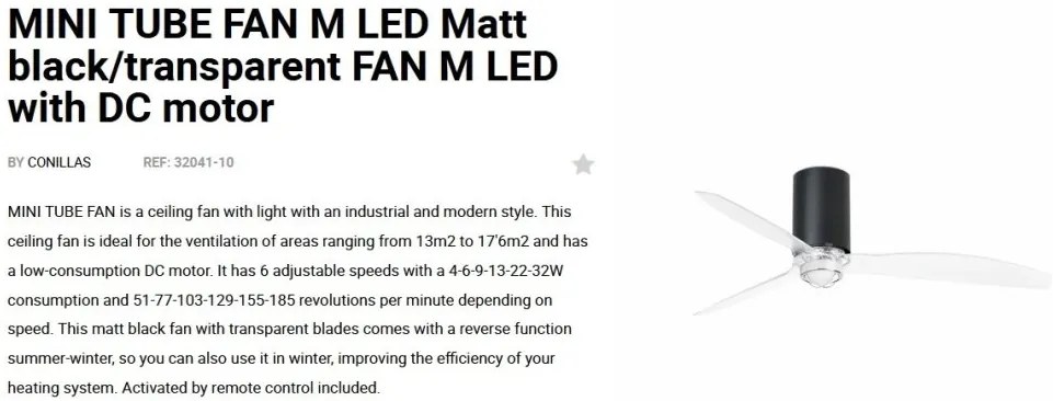 Lustra cu Ventilator si telecomanda MINI TUBE M LED negru mat/transparent