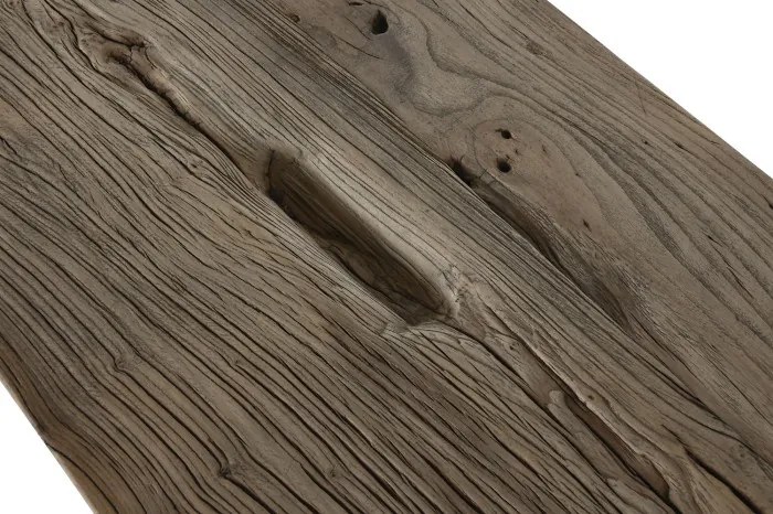 Bufet din lemn de ulm reciclat, natur, cu 4 uși și mânere cu inel din metal, aspect rustic, finisaj natural, 90 x 177 x 46 cm, „Étable”