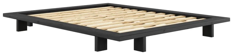 Pat dublu negru din lemn de pin cu grilă 160x200 cm Japan - Karup Design