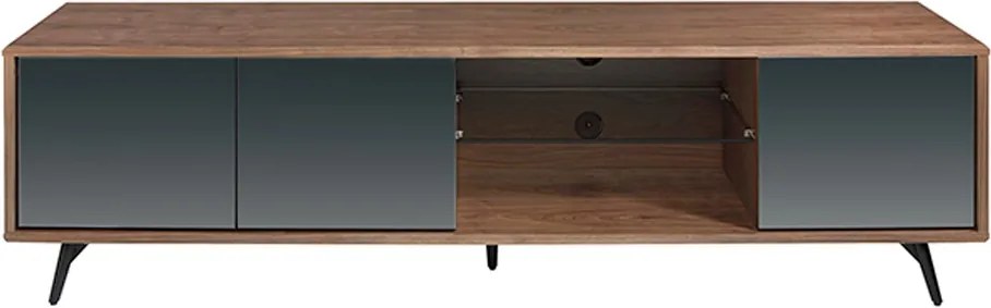 Comoda TV design LUX cu 3 usi negre efect de oglinda Walnut