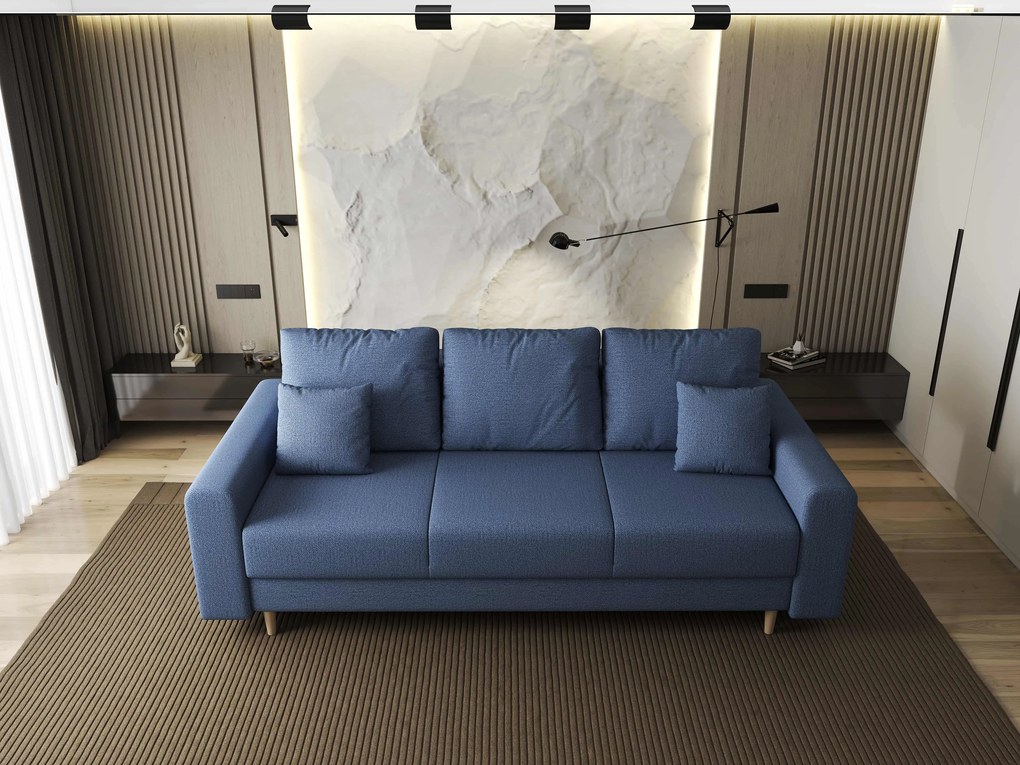 Canapea extensibilă dumonde cu ladă de depozitare si sezut confortabil din spuma high-density, Kronos Enjoy Albastru 210x100 cm