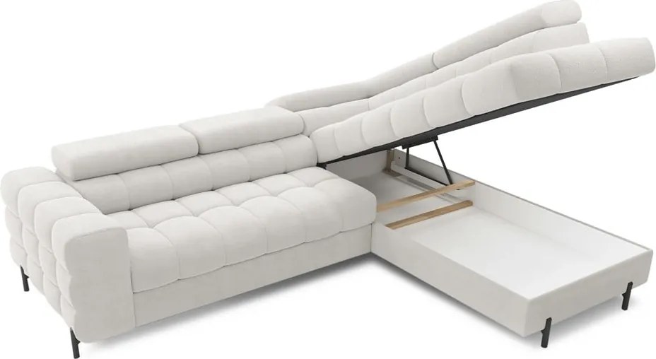 Colțar crem extensibil/cu spațiu de depozitare cu tapițerie din țesătură bouclé (cu colț pe partea dreaptă/în formă de ”L”) Ferucce – ELTAP