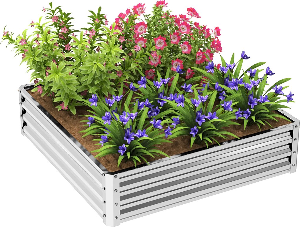 Outsunny Pat de grădină, ladă de plantare cu carcasă din oțel, argintiu, 120 x 120 x 30 cm | Aosom Romania