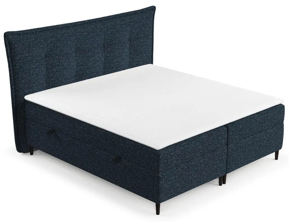 Pat boxspring albastru închis cu spațiu de depozitare 160x200 cm Sinai – Maison de Rêve