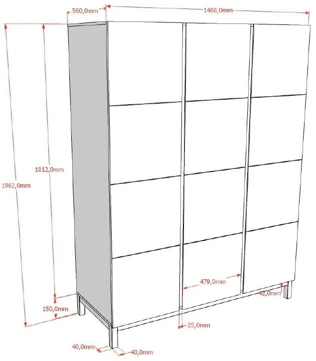 Set Mobilier Cameră Copii EVA: Pat 90x200 cm, Noptieră și Dulap 3 Uși, Alb – Vipack