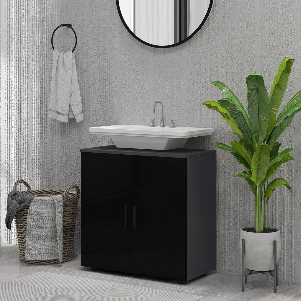Mobilier de baie cu dulap cu 2 uși, Mobilier de baie din lemn cu poliță reglabilă, 60x30x60cm negru kleankin | Aosom Romania