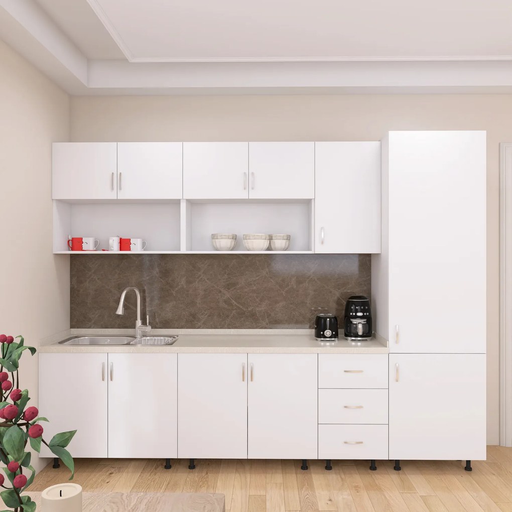 Bucatarie Modulara CORA 260 cm, Material PAL 18mm, Culoare ALB