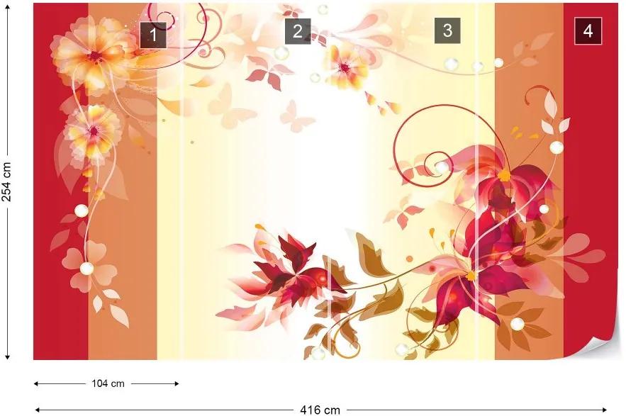 Fototapet GLIX - Floral Red And Orange + adeziv GRATUIT Tapet nețesute - 416x254 cm