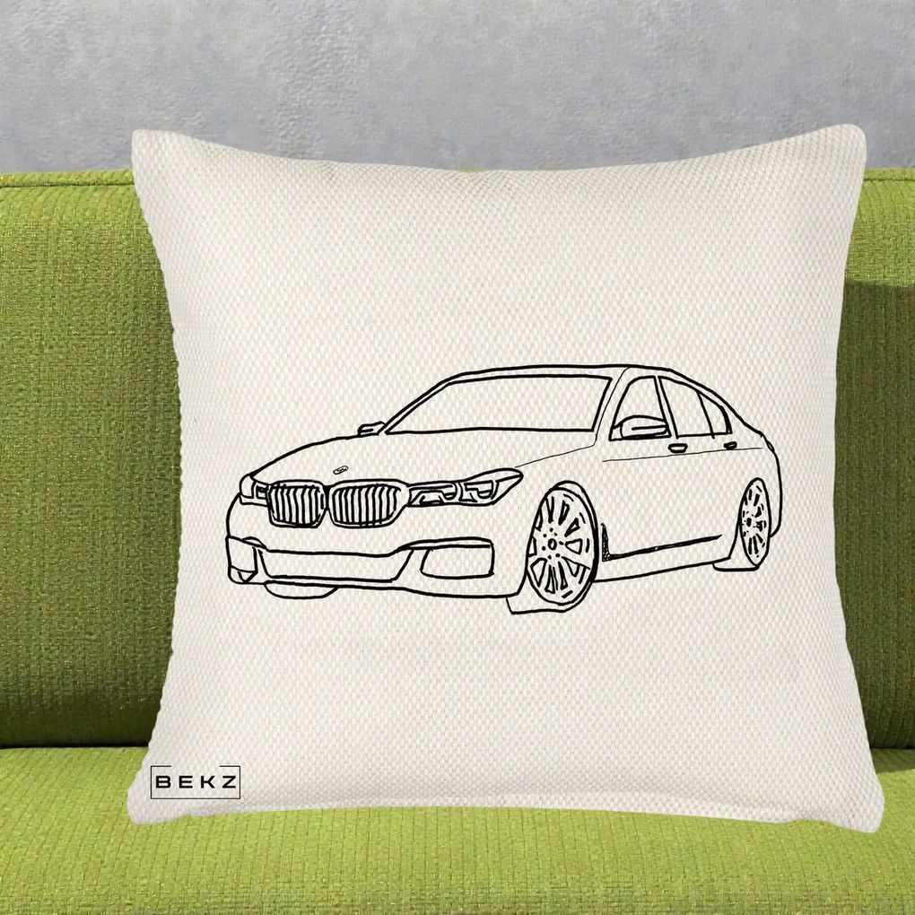 Perna Personalizata BMW Seria 7 Linie Minimalista, 40x40 cm, Crem Reliefat, Husa Detasabila, Perna Inclusa, BEKZ®