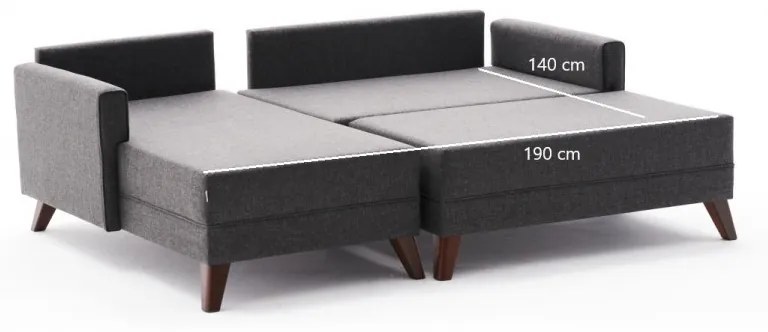 Coltar Modular pe Stanga cu Taburet, Cadru Lemn de Brad, Bella Mini, Gri Antracit