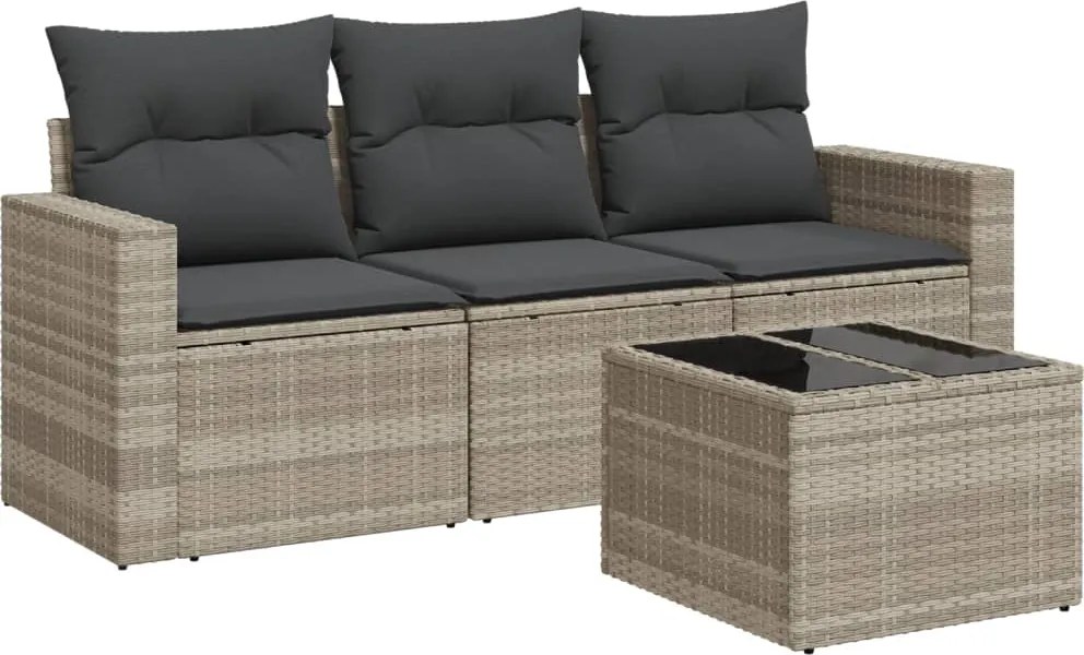 vidaXL Set canapea de grădină cu perne, 4 piese, gri deschis poliratan