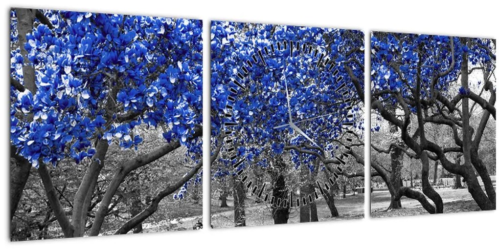 Tablou - Copaci albaștri Central Park, New York (cu ceas) (90x30 cm)