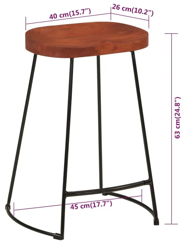 Scaune de bar Gavin 2 buc. 45x40x63 cm lemn masiv de mango 2, Maro, 45 x 40 x 63 cm