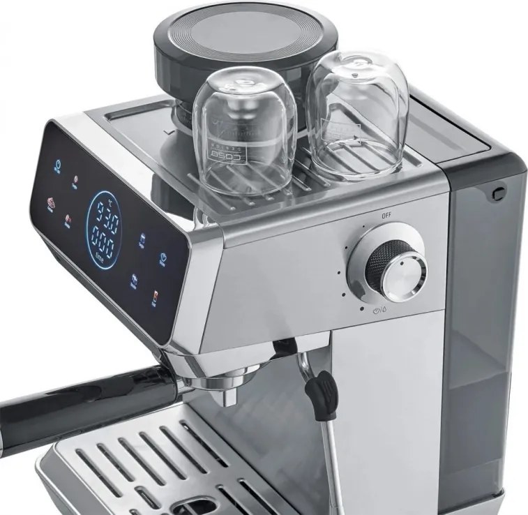 Espressor manual Caso EspressoGourmet&Grind, 1500 W, 20 bar, 1,8 l, Ulka, Spumare lapte, Cold Brew, Comanda tactila, Rasnita, Portafiltru, Otel inoxidabil