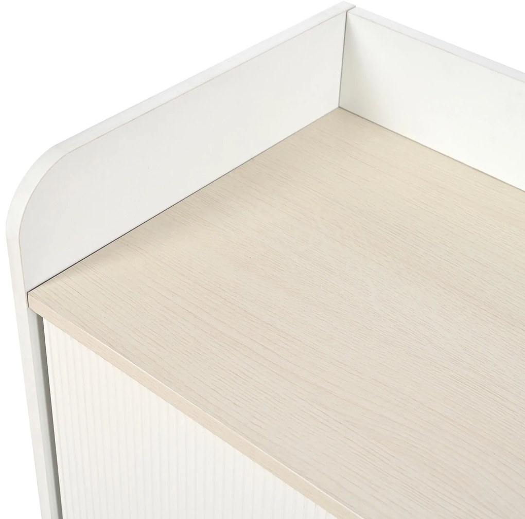 Comodă cu 3 sertare, uși glisante în dungi, 117,5x39,5x79 cm, Alb