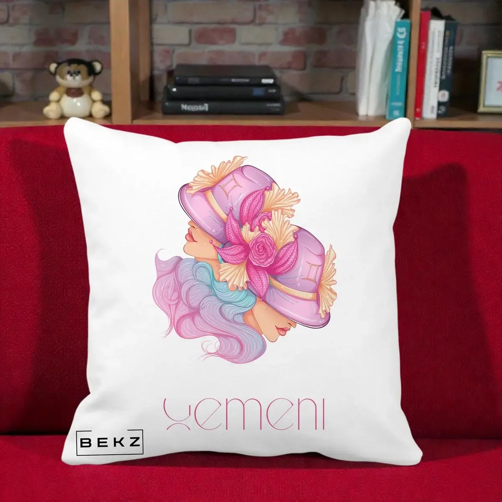 Perna Personalizata Zodie Gemeni, 40x40 cm, Alba Mata, Husa Detasabila, Perna Inclusa, BEKZ®