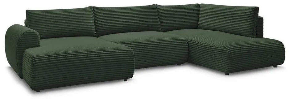 Colțar verde închis extensibil/cu spațiu de depozitare cu tapițerie din catifea reiată (cu colț pe partea dreaptă/în formă de "U") Lucien – Bobochic Paris