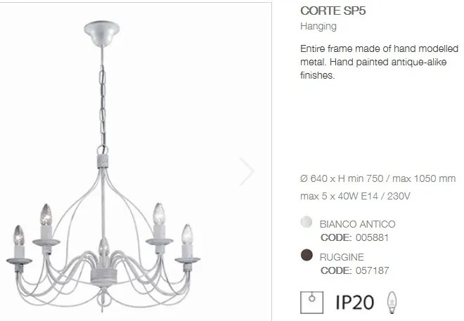 Candelabru clasic modelat si pictat manual CORTE SP5 BIANCO