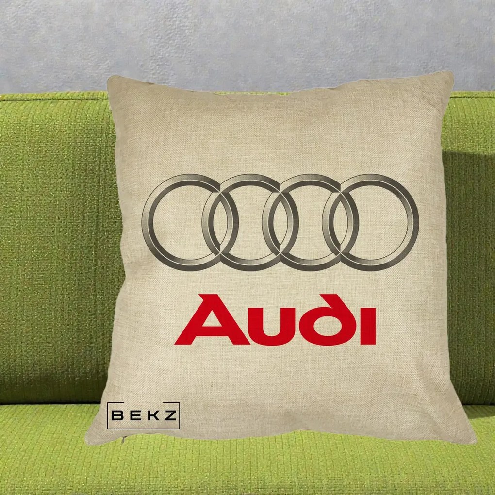 Perna Personalizata cu emblema Audi, 40x40 cm, Crem, Husa Detasabila, Perna Inclusa, BEKZ®
