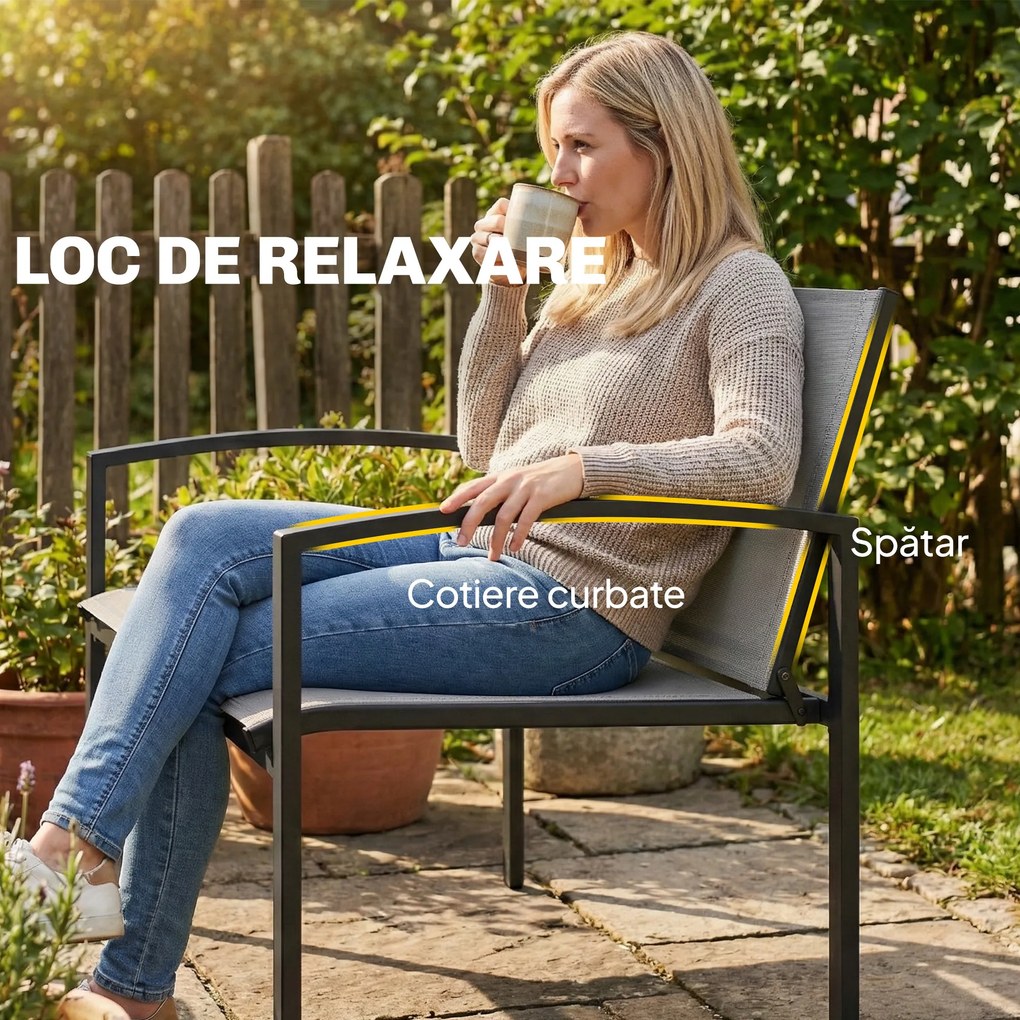 Outsunny bancă de grădină din metal, 2 locuri, material respirabil Texteline, culoare gri. | Aosom Romania