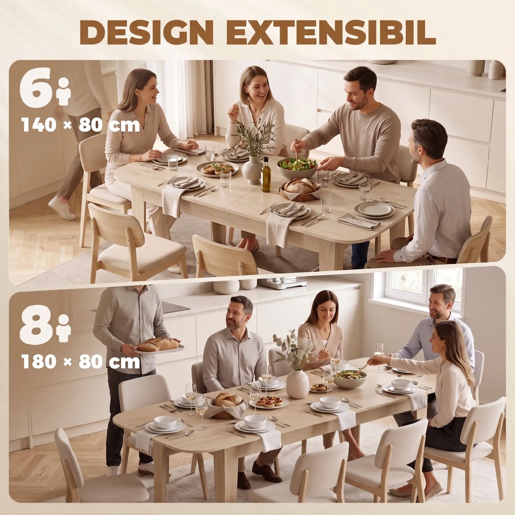 HOMCOM Masă Ovală Extensibilă pentru Dining, 140-180 cm, Stejar | Aosom Romania