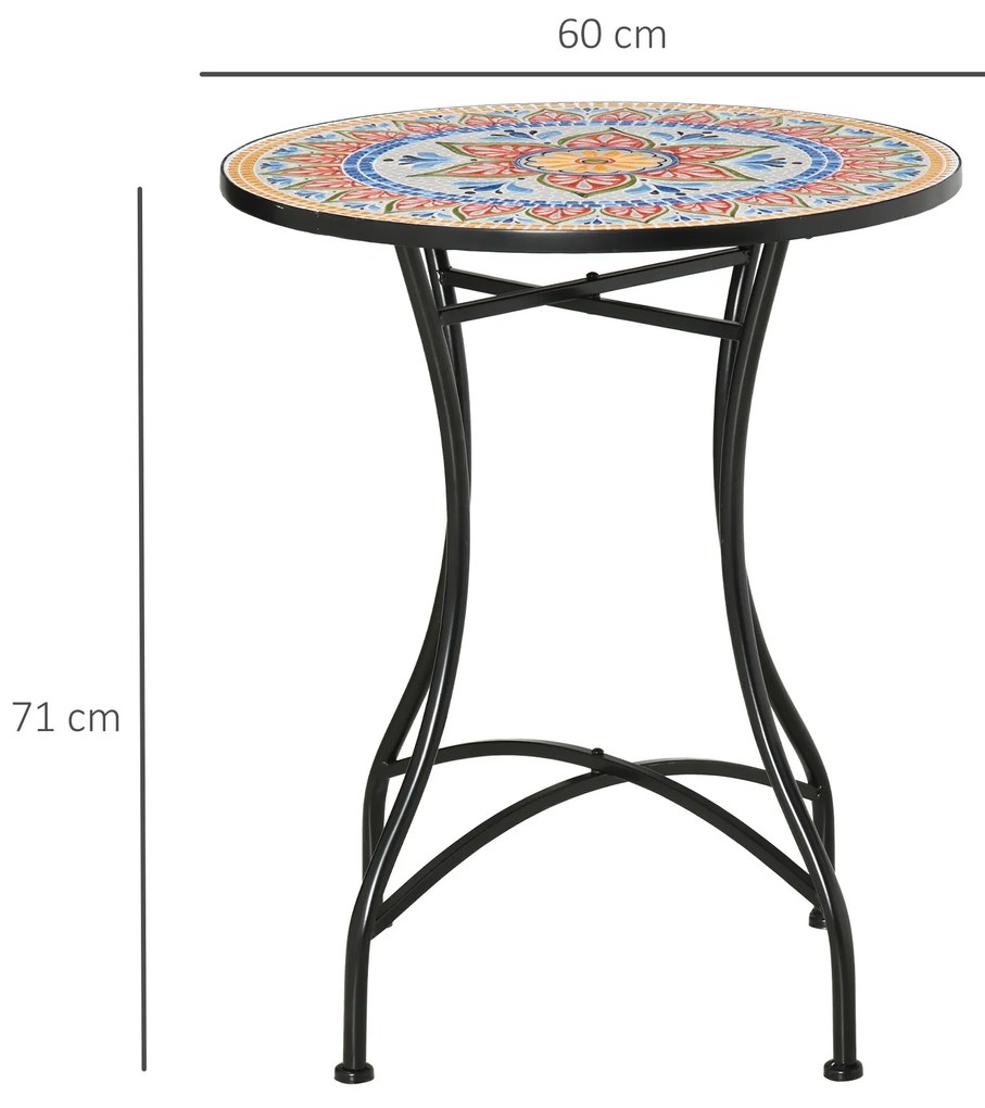 Outsunny masă de grădină Ø60 cm, rezistentă la intemperii, din metal, masă de exterior și camping, roșu albastru alb | Aosom Romania