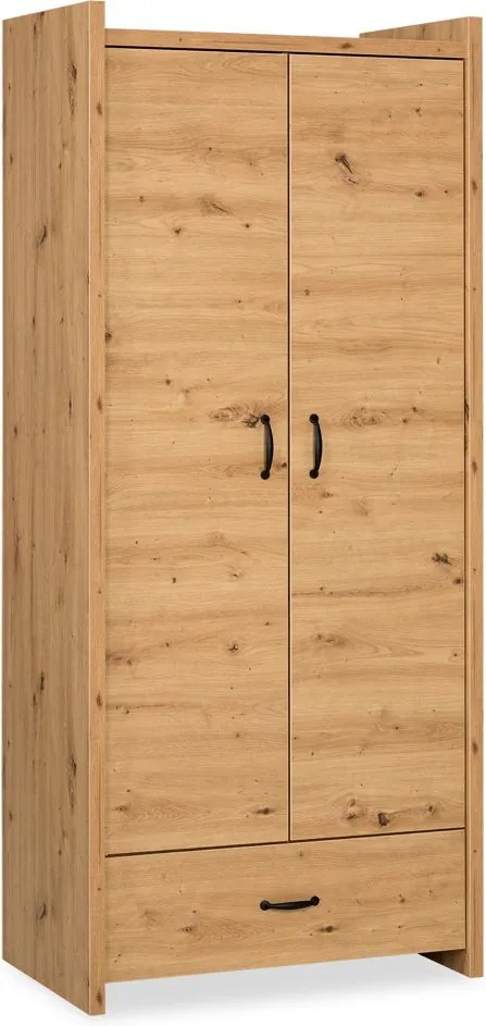 Dulap lemn masiv alb Amelie /Stejar, 84 × 190 × 50 cm - Stejar deschis