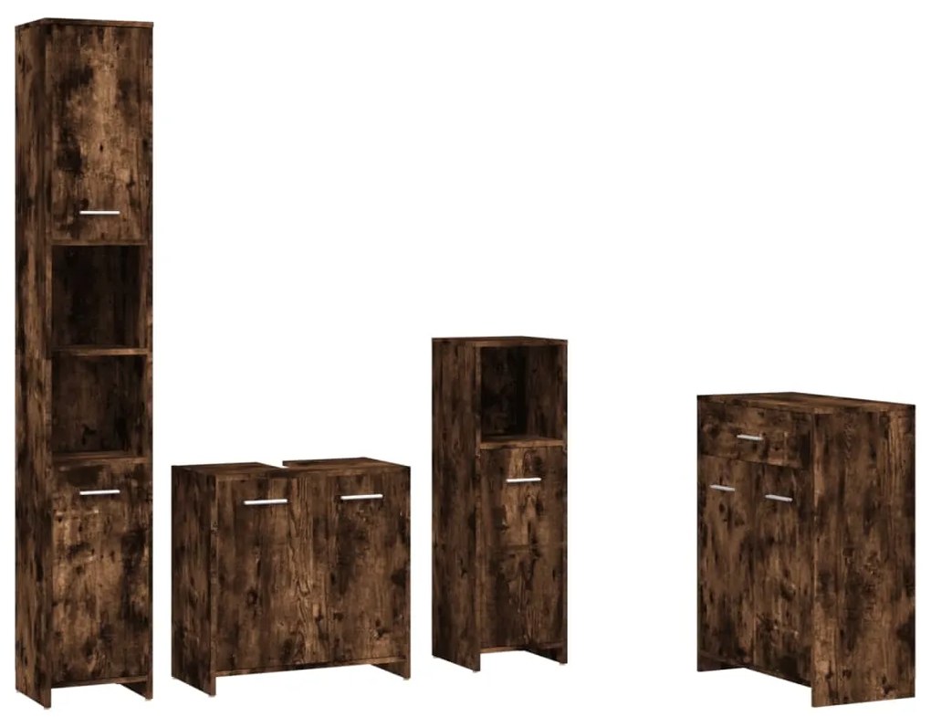 3154409 vidaXL Set mobilier de baie, 4 piese, stejar fumuriu, lemn prelucrat