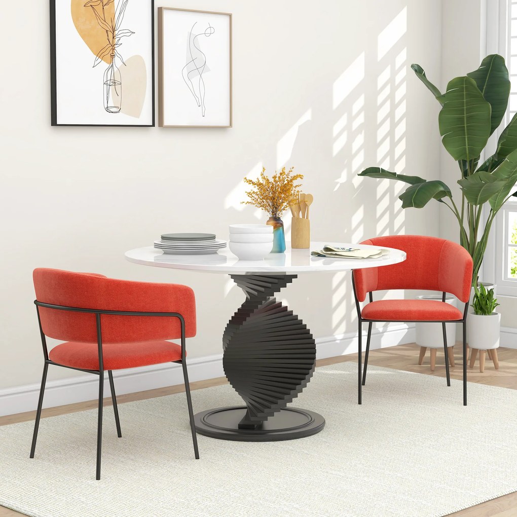 HOMCOM Lot de 2 scaune de dining picioare din oțel, șezut tapițat în aspect de catifea, portocaliu | Aosom Romania