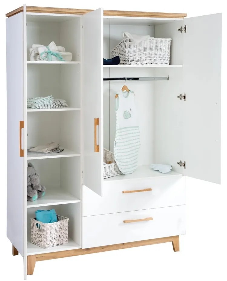 Șifonier pentru copii alb cu aspect de lemn de stejar 135x200 cm Finn – Roba