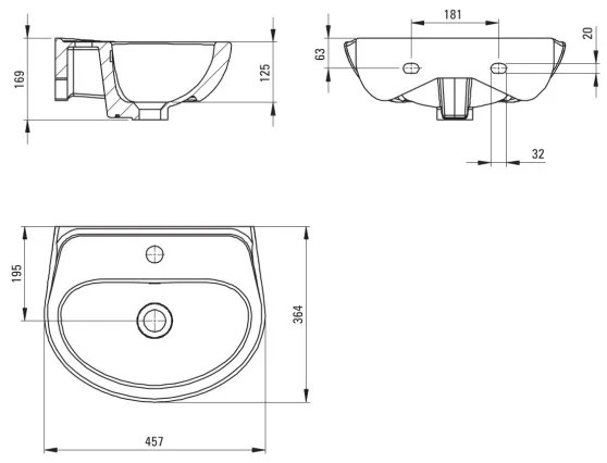 Deante CDJ_6U4W - Lavoar suspendat JASMIN cu orificiu pentru baterie, 45,7 x 36,4 cm, ceramică, alb