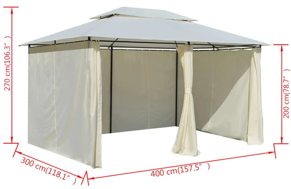 Cort de gradina cu perdele 4 x 3 m, alb