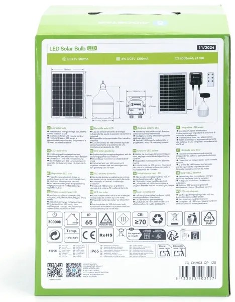 Lustră LED solară Aigostar LED/70W/12V 6000 mAh 6500K d. 12 cm