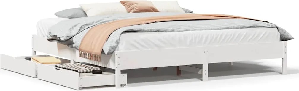 vidaXL Cadru de pat fără saltea, alb, 180x200 cm, lemn masiv pin