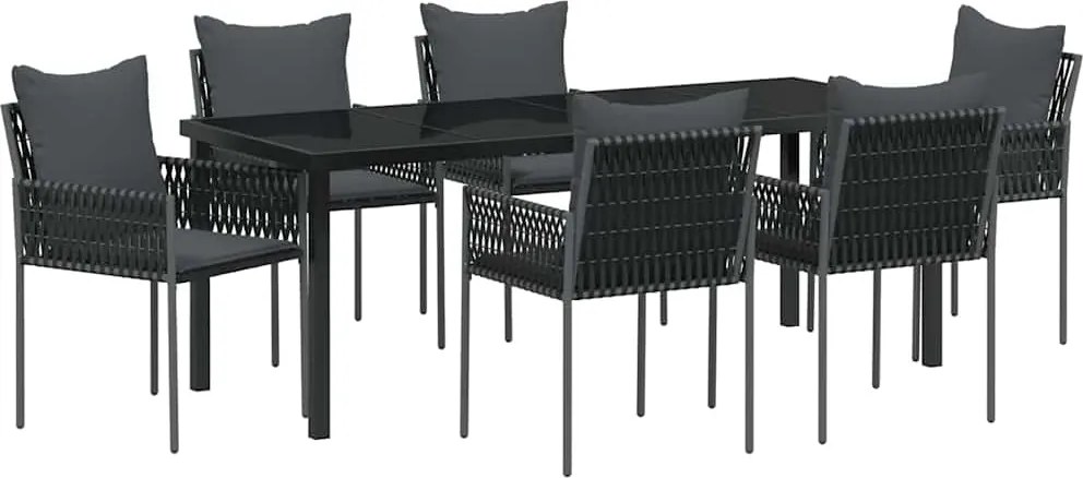 vidaXL Set de masă pentru grădină 7 pcs Negru și Gri Ratan PE