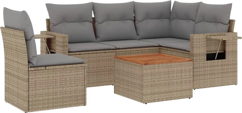 vidaXL Set canapele de grădină, 6 piese, cu perne, bej, poliratan