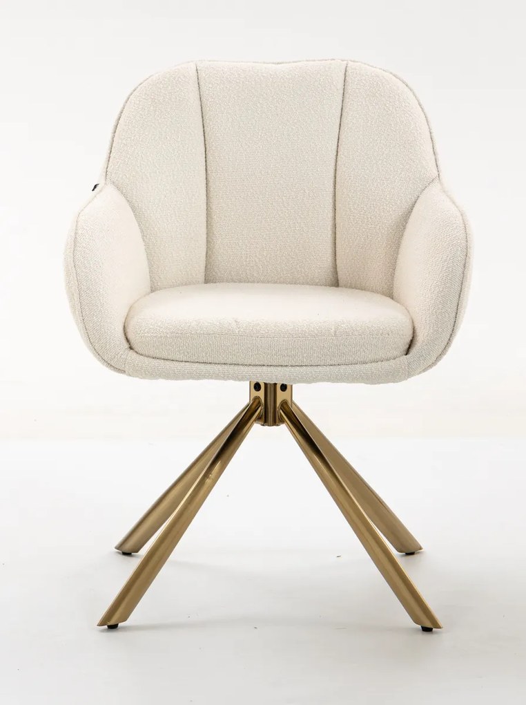 HR2055 BAZĂ STEA Scaun Crem din Boucle cu Bază Aurie