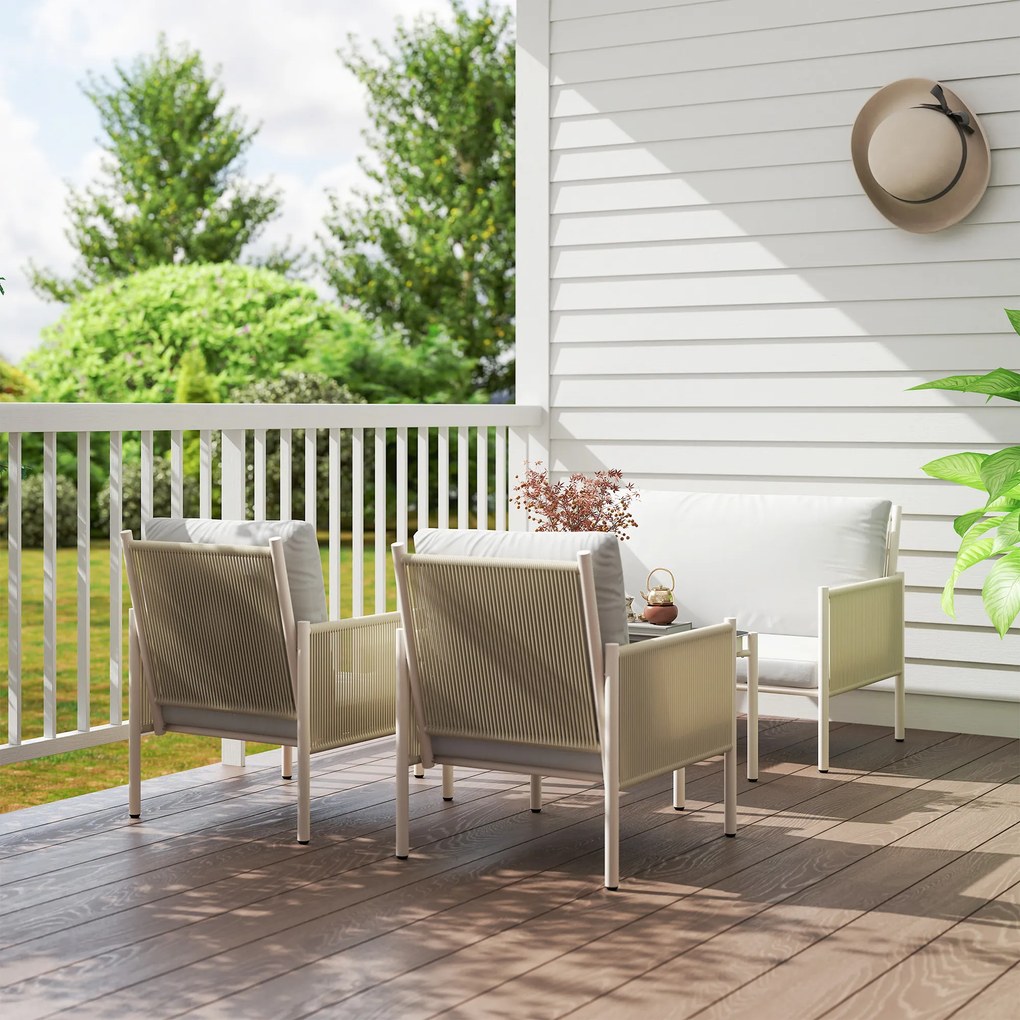 Outsunny Set mobilier de grădină din poliratan Set lounge cu canapea dublă scaun masă de sticlă perne 4 persoane Maro+Gri | Aosom Romania
