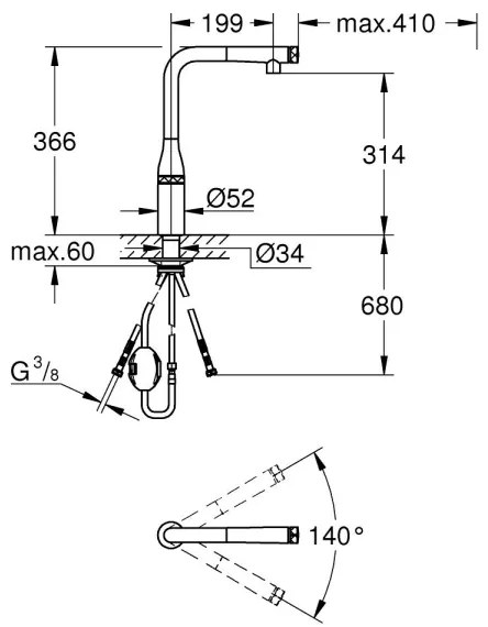 Baterie pentru chiuvetă GROHE ESSENCE SMARTCONTROL 31615000, 366 mm, crom lucios
